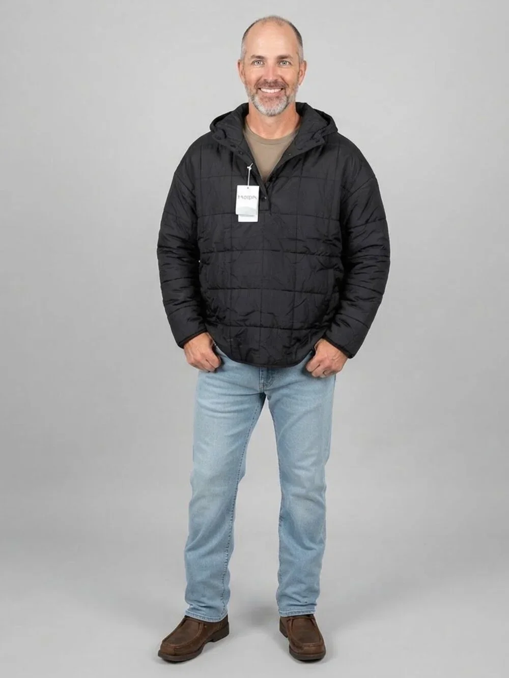 Black Quilted Women's Pullover Jacket – Snap-Front & Hooded – Size L